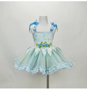 Girls toddlers baby green flowers fairy ballet dresses princess party cosplay petals tutu skirts princess modern dance costumes for children